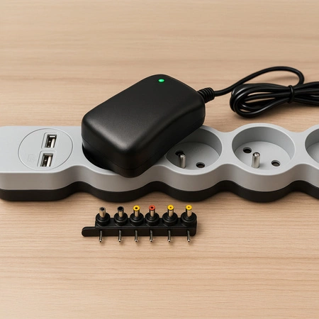 Zasilacz Uniwersalny Regulowany Ładowarka 3-12V Sieciowy USB 30W 6 Końcówek Izoxis 26106