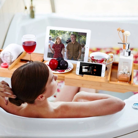 Duża Półka na Wannę Regulowana Bamboo SPA Nakładka RUHHY