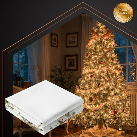 Obrus Świąteczny na Stół RUHHY Plamoodporny Boże Narodzenie Biały 140x220cm