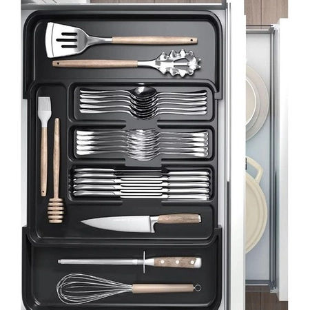 Organizer na Sztućce do Szuflady Kuchennej Wkład Rozsuwany Pojemnik Czarny RUHHY