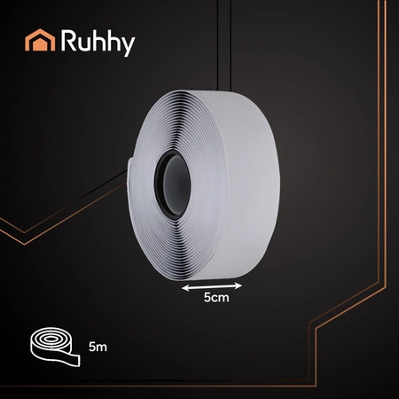 Taśma Rzep z Klejem Samoprzylepna 50 mm Czarny 5 mb Zestaw Haczyk Pętelka Ruhhy 25806