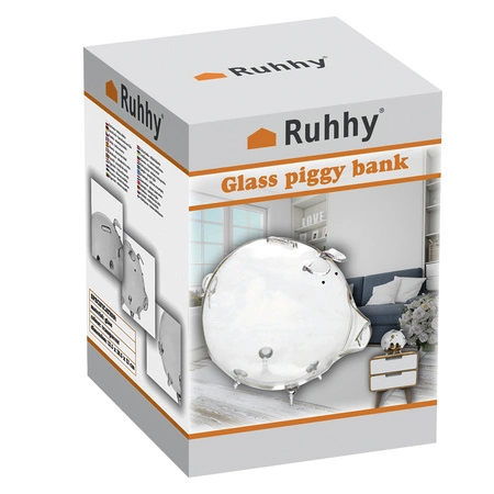 Skarbonka na Prezent Duża Świnka na Monety Banknoty Szklana Przeźroczysta RUHHY