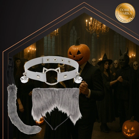 Strój Kota Lisa Wilka RUHHY Ogon Uszy Choker Szary Przebranie 3w1 Therian