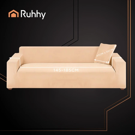 Pokrowiec na Narożnik Kanapę Leżankę Beżowy Welur Elastyczny 145 - 185 cm Ruhhy 26031