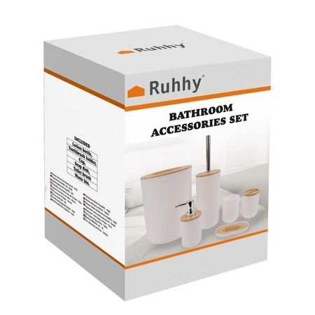 Komplet Łazienkowy Zestaw 6 Elementów do WC Biały Kosz Dozownik Szczotka RUHHY