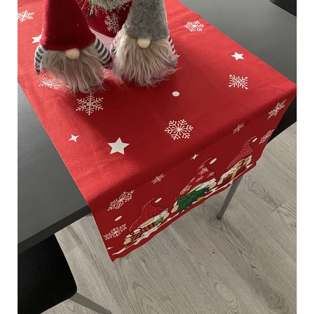 Bieżnik Świąteczny na Stół Obrus Święta 180x40 cm Skrzaty Krasnal Czerwony RUHHY