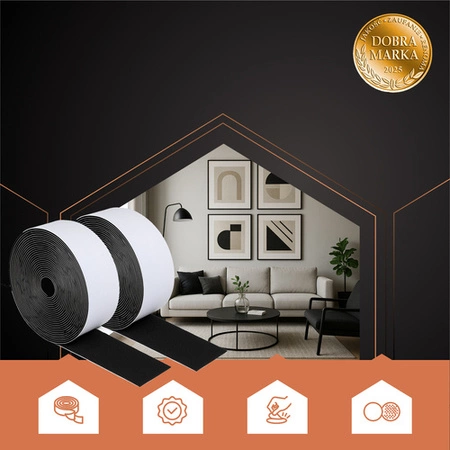 Taśma Rzep Samoprzylepna z Klejem 25 mm Czarny 5 mb Zestaw Haczyk Pętelka Ruhhy 24237