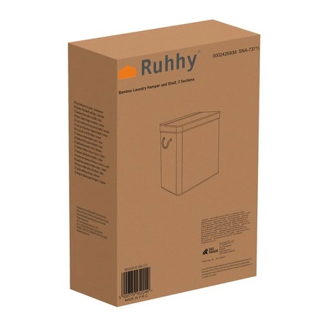 Kosz na Pranie Bieliznę Pojemnik Bambusowy z Pokrywą Dwukomorowy Duży 100l RUHHY