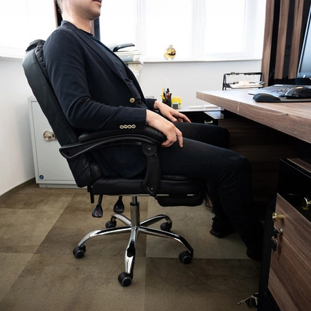 Fotel Biurowy Obrotowy Krzesło Biurowe Obrotowe do Biurka + Podnóżek Czarny Malatec 26195