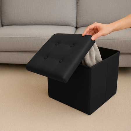 Pufa ze Schowkiem Siedzisko Puf Schowek Kufer Kostka z Ekoskóry Składana Ruhhy 25779