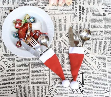 Etui na Sztućce Świąteczne Pokrowce Pokrowiec na Święta Czapka Mikołaj x 12 RUHHY