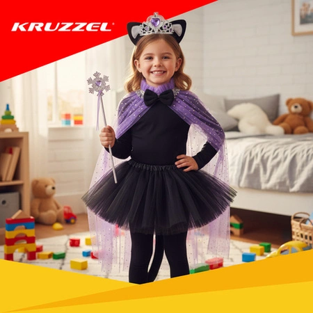 Strój kota KRUZZEL czarny kot dla dziewczynki przebranie kostium zestaw 7w1!
