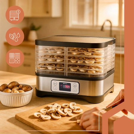 Suszarka do Grzybów Owoców Warzyw Ziół Duża Tacki + Maty Sita Nóż Szczypce Ruhhy 25929