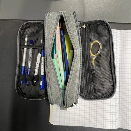 Piórnik Szkolny Trzykomorowy Rozkładany Duży Potrójny dla Dzieci Zamek Grey MAALEO