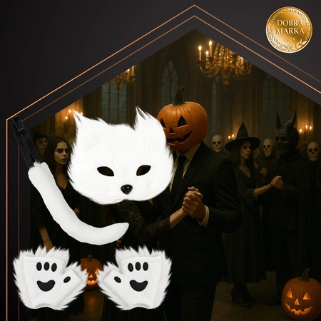 Strój Kota Lisa Wilka RUHHY Biały Maska Ogon Łapki Przebranie 4w1 Therian