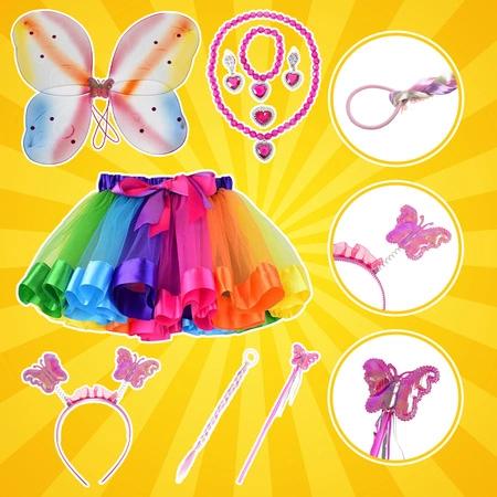 Strój Motyla dla Dzieci KRUZZEL Skrzydła Włosy Spódnica Kostium Przebranie