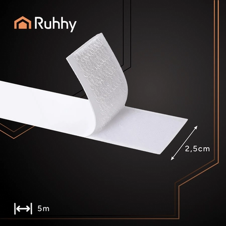 Taśma Rzep Samoprzylepna z Klejem 25 mm Biały 5 mb Zestaw Haczyk Pętelka Ruhhy 25999