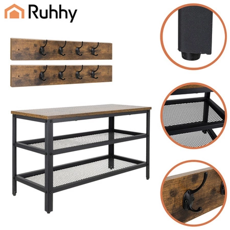 Szafka Regał na Buty z Wieszakami Ruhhy Ławka Brązowa Loft Industrial