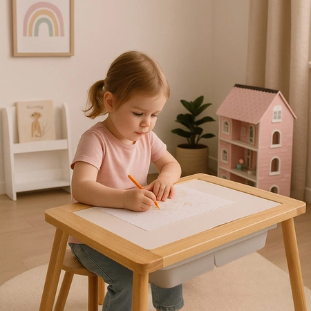 Drewniany Stolik Edukacyjny dla Dzieci Sensoryczny Piaskownica na Piasek XL Kruzzel 26366