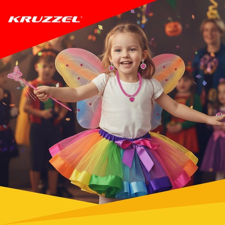 Strój Motyla dla Dzieci KRUZZEL Skrzydła Włosy Spódnica Kostium Przebranie