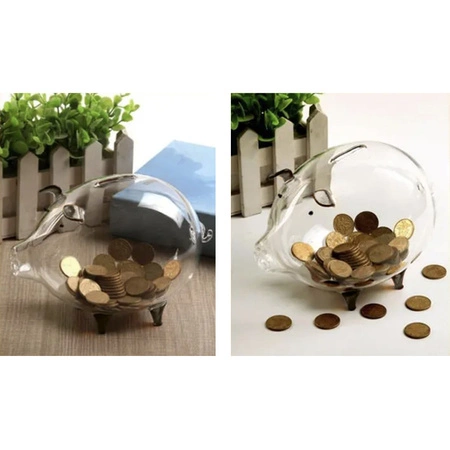 Skarbonka na Prezent Duża Świnka na Monety Banknoty Szklana Przeźroczysta RUHHY