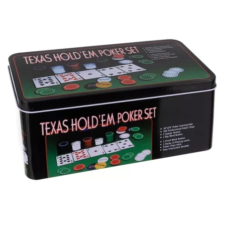 Zestaw do Pokera 200 Żetonów Karty Żetony do Gry Texas Poker Kostki + Mata MALATEC