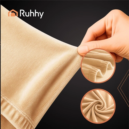 Pokrowiec na Narożnik Kanapę Leżankę Beżowy Welur Elastyczny 190 - 230 cm