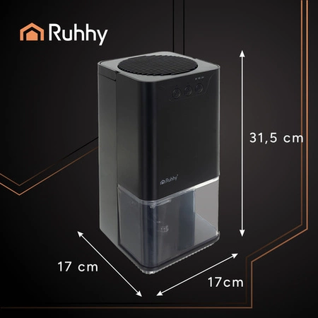 Osuszacz Powietrza Pochłaniacz Wilgoci Cichy Podświetlenie LED + Timer 1,4L czarny Ruhhy 26494