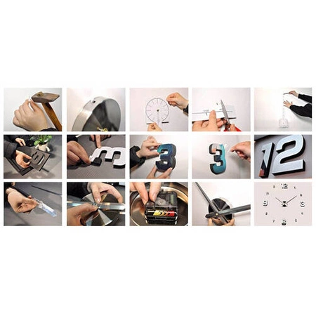 Zegar Ścienny Nowoczesny 3D Naklejany DIY 60-130cm RUHHY