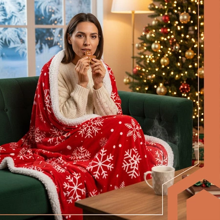 Koc Świąteczny RUHHY Dwustronny Baranek 130x170 Narzuta Kapa Pled na Łóżko