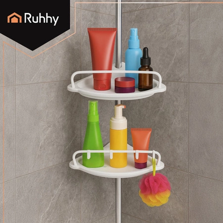 Półka Łazienkowa pod Prysznic Narożna Teleskopowa Biała Regał do Łazienki Ruhhy 26639