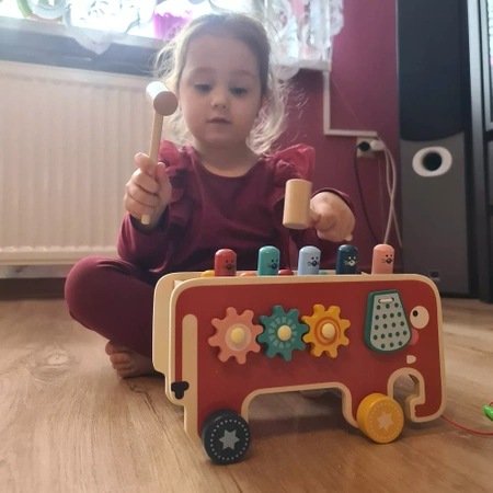 Drewniana Kostka Edukacyjna Słoń Montessori Wbijak KRUZZEL