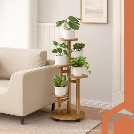 Kwietnik Stojący Drewniany Wysoki na Kwiatki Rośliny Stojak 6-Poziomowy Ruhhy 26041