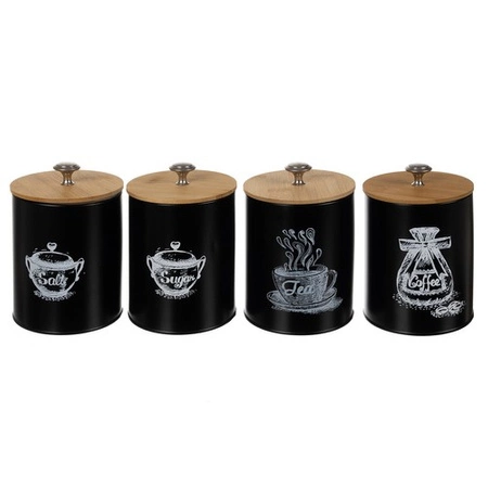 Zestaw Pojemników Metalowych 4 Pojemniki na Żywność Kawa Herbata Sól Cukier RUHHY
