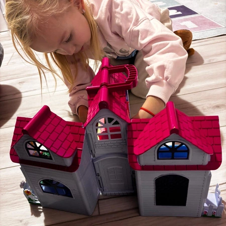 Domek dla Lalek Meble Lalki Rozkładany Przenośny Mebelki Pies 6 Pomieszczeń ISO TRADE