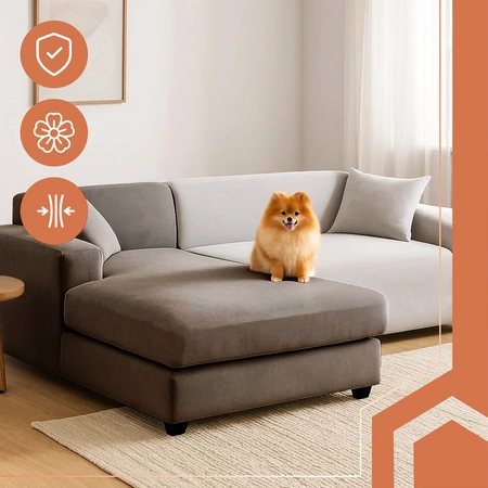 Pokrowiec na Narożnik Kanapę Leżankę Jasno Szary Welur Elastyczny 190-230cm Ruhhy 26182