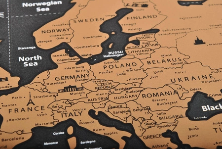 Mapa Świata Zdrapka Prezent dla Podróżnika Złota Plakat + Akcesoria Flagi MALATEC