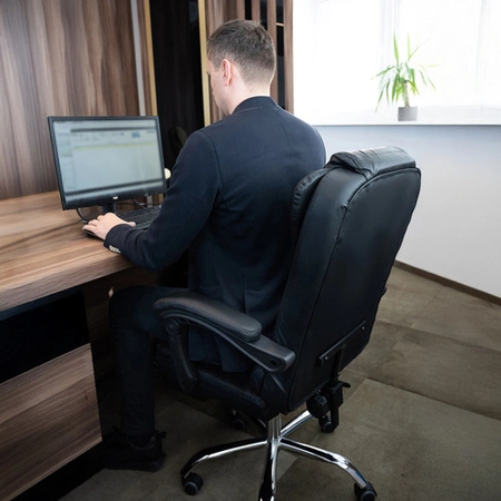 Fotel Biurowy Obrotowy Krzesło Biurowe Obrotowe do Biurka + Podnóżek Czarny Malatec 26195