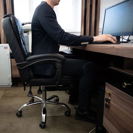 Fotel Biurowy Obrotowy Krzesło Biurowe Obrotowe do Biurka + Podnóżek Czarny Malatec 26195