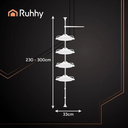 Półka Łazienkowa pod Prysznic Narożna Teleskopowa Biała Regał do Łazienki Ruhhy 26639