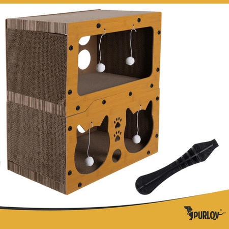 Drapak Domek dla Kota Purlov Dwupiętrowy Legowisko z Tektury i HDF