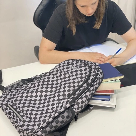 Plecak Szkolny Sportowy Młodzieżowy + Worek Pojemny 30l Czarny w Kratkę KRUZZEL