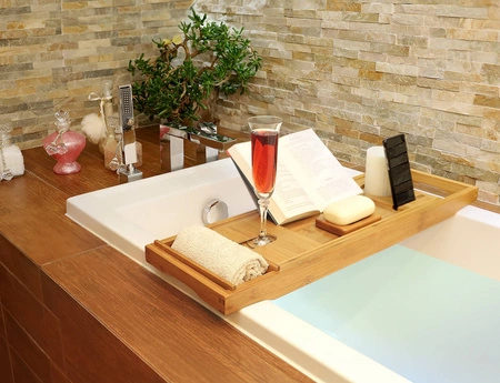 Duża Półka na Wannę Regulowana Bamboo SPA Nakładka RUHHY