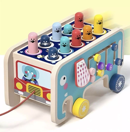 Drewniana Kostka Edukacyjna Słoń Montessori Wbijak KRUZZEL