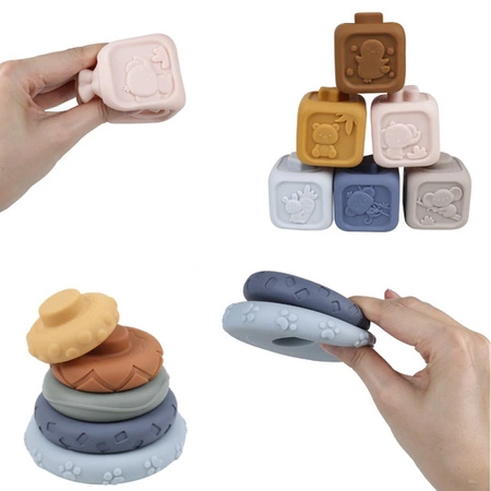 Klocki Sensoryczne Miękkie Gumowe Kreatywne Gryzaki Zestaw Wieża dla Dzieci KRUZZEL