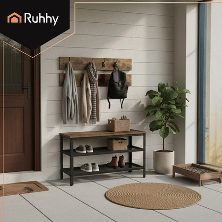 Szafka Regał na Buty z Wieszakami Ruhhy Ławka Brązowa Loft Industrial