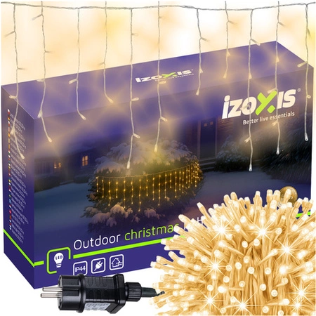 Lampki Choinkowe 100 LED IZOXIS Flash Zewnętrzne Sople Kurtyna Ciepłe Białe