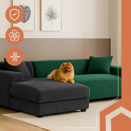 Pokrowiec na Narożnik Kanapę Leżankę Butelkowy Welur Elastyczny 190 - 230cm Ruhhy 26183