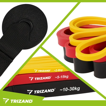 Gumy do Ćwiczeń Oporowe Fitness Zestaw 3 Taśmy + Zaczep + Plan Treningowy Trizand 25879
