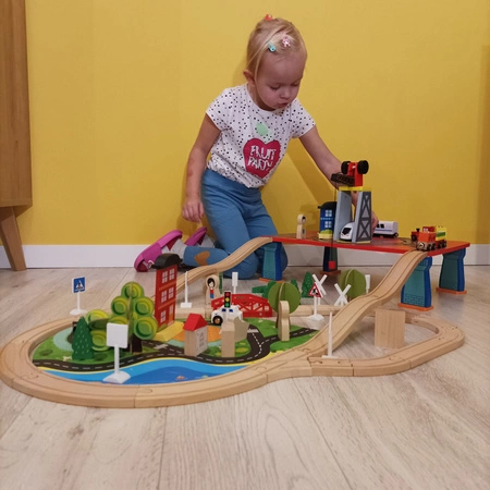 Drewniana Kolejka Tory Pociąg na Baterie 330cm XXL KRUZZEL